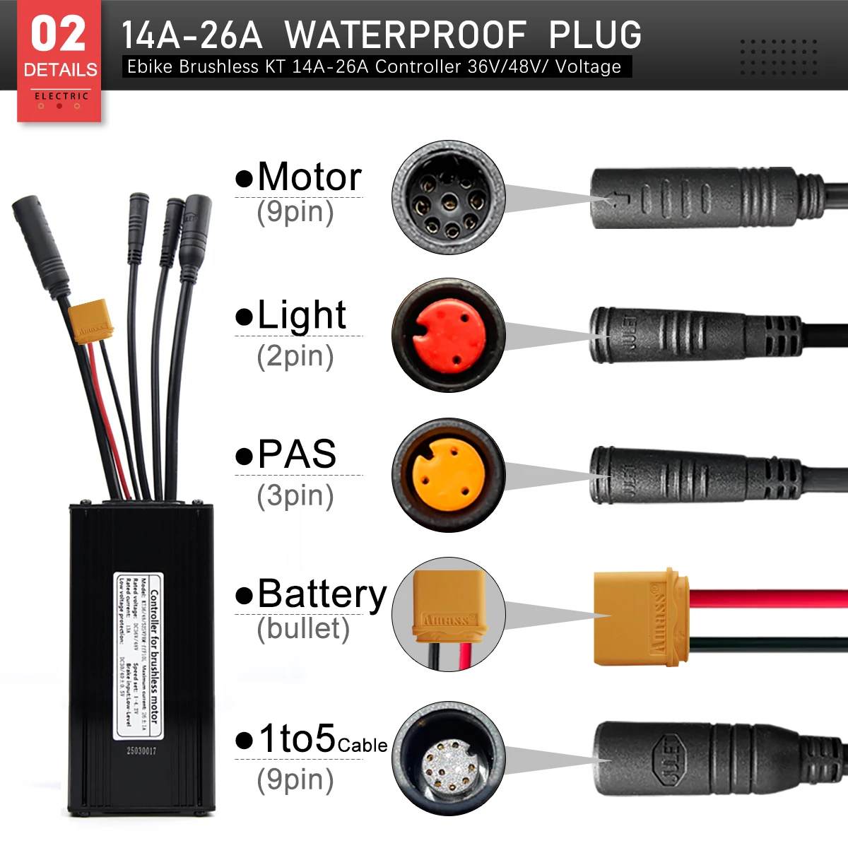 دراجة كهربائية KT تحكم 36 فولت/48 فولت 14A 16A 26A 30A 35A مقاوم للماء فرش 250 واط-1000 واط Ebike الملحقات مع وظيفة الضوء #3