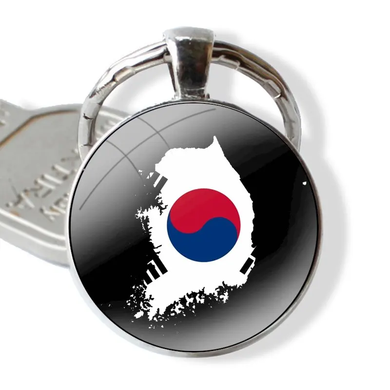 South Korean and Ukraine flag Glass Metal Pendant Key Chain Classic Men Women Key Ring Accessories Jewelry Gifts