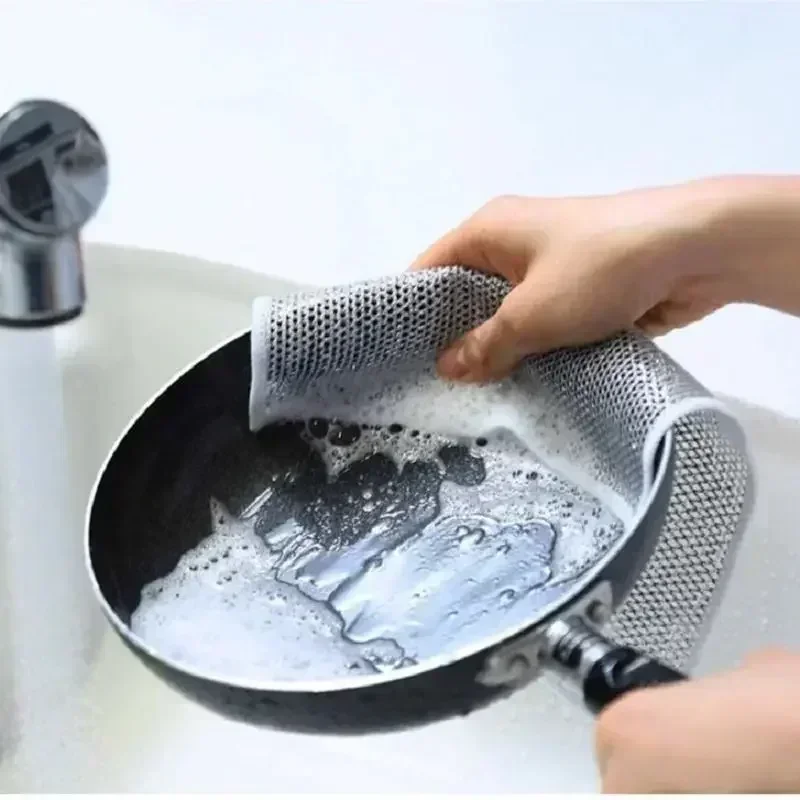 Grid Cleaning Cloth Useful Things for Kitchen Practical Items for the Kitchen Utensils Dishcloth Metal Lines Tea Stained Rag