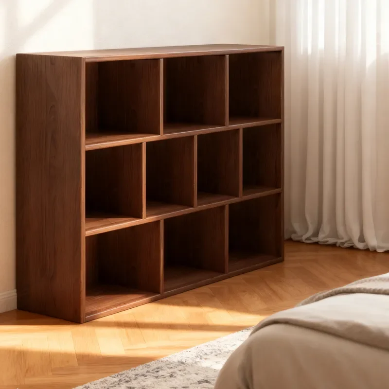 Floor to Ceiling Bookcase Large Capacity Storage Cabinet Household Wall Mounted Bookshelf Simple Log Style Lattice Locker