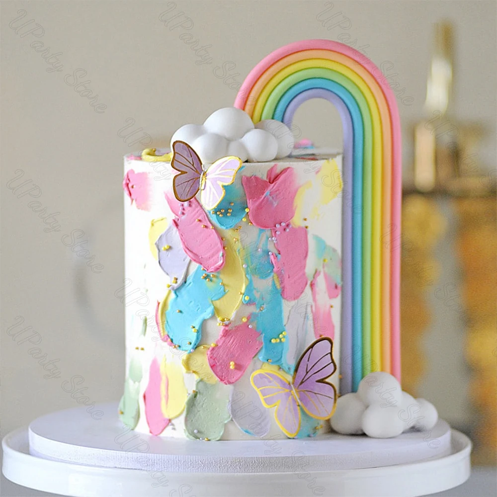 Rainbow Cake Toppers Pink Colorful Boho Brown Unicorn Rainbow Cake Toppers for Happy Birthday Baby Shower Cake Decoration Supply