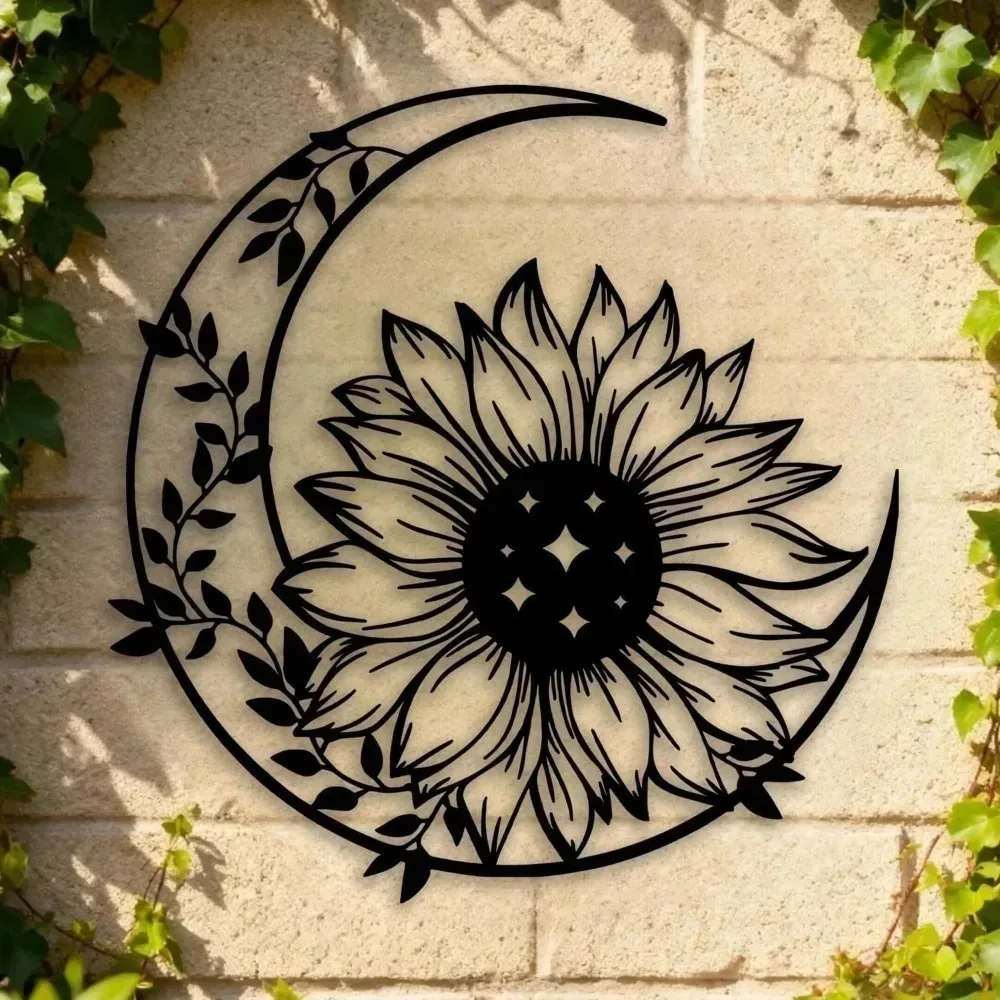 Sunflower Moon Metal Wall Art Farmhouse Boho Home Decor for Living Room