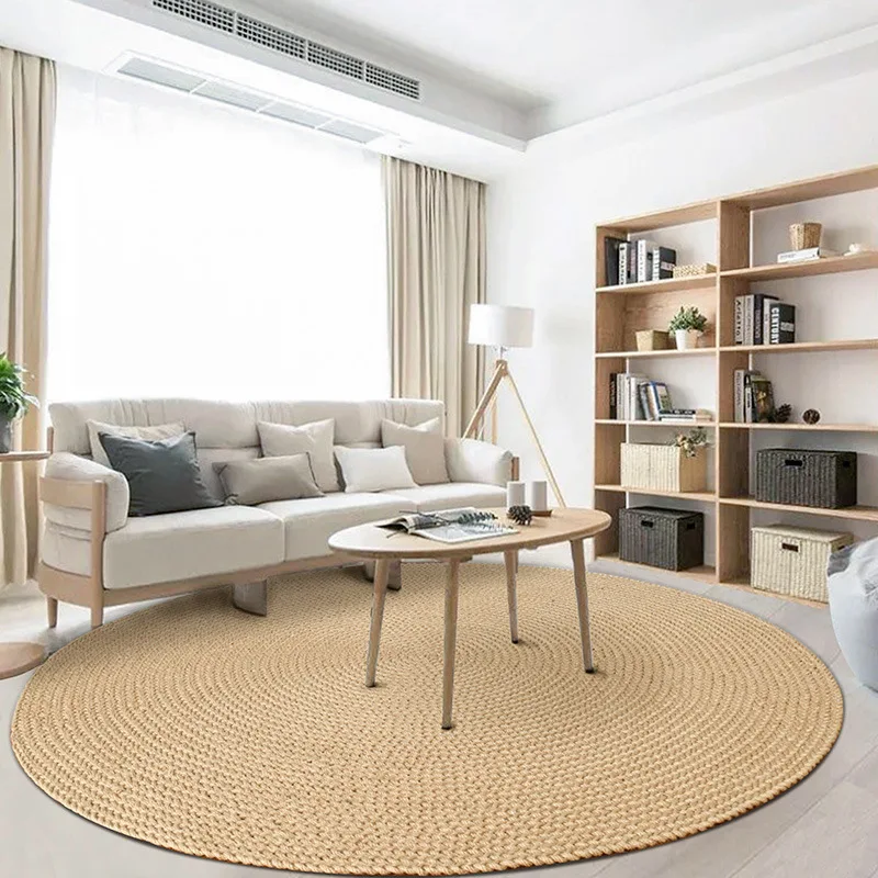 Living Room Carpet Natural Jute Hand Woven Soft Comfortable Breathable Bedroom Rug Wear Resistant Durable Home Decoration Mat