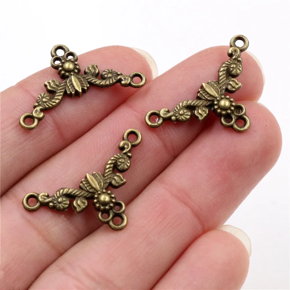 26x15mm 30pcs Antique Silver Plated and Bronze Plated Flower Style Connector Handmade Charms Pendant:DIY for bracelet necklace-