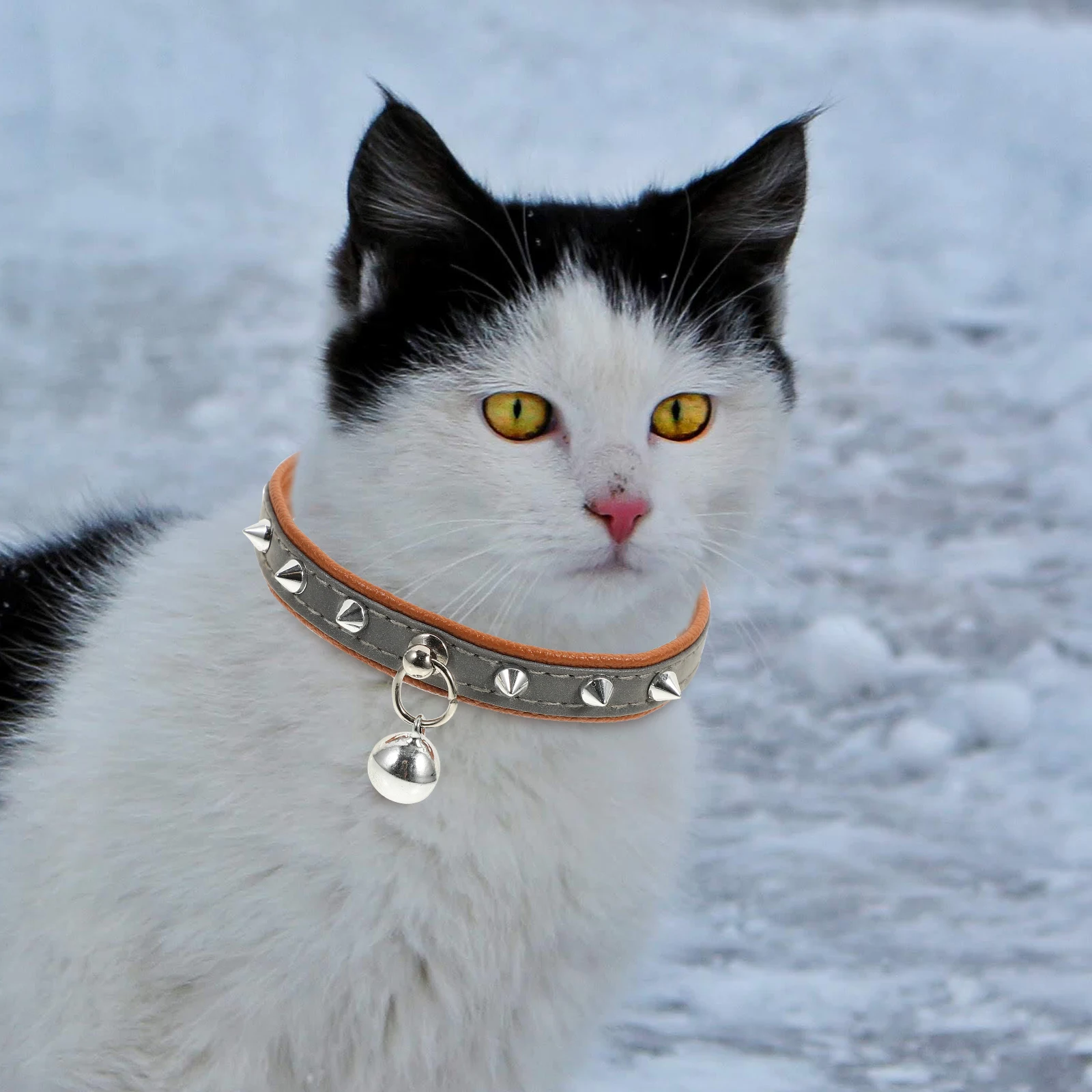 

Adjustable Reflective Rivet Pet For Cats Dogs Durable Studded With Bell Design Free Size Night