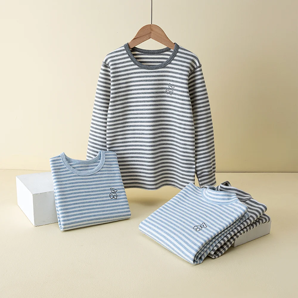Pijama Térmico de Otoño para Bebés y Niños, Camiseta de Manga Larga de Algodón y Lycra con Cuello Medio