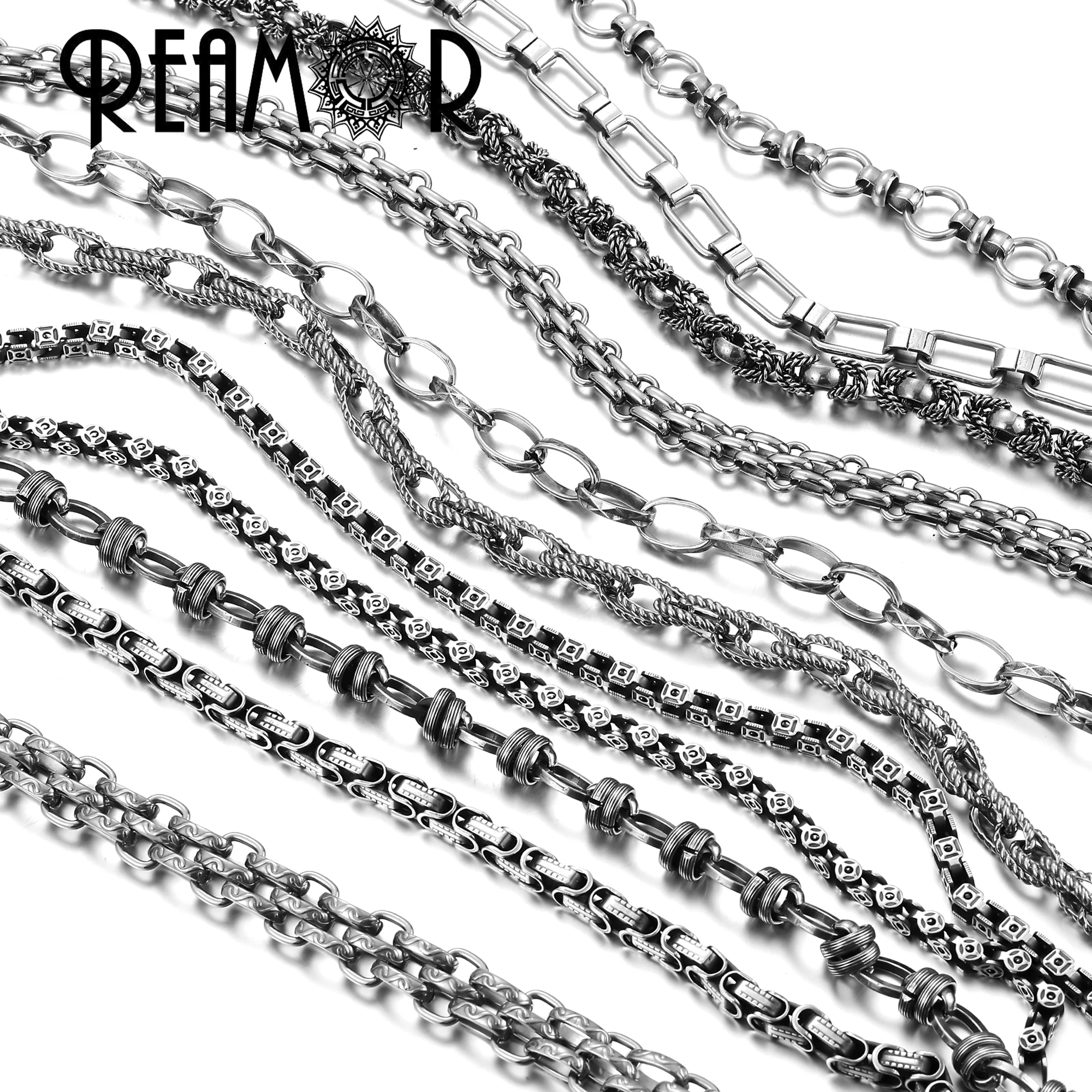 

REAMOR 5/6/10/15mm Width Stainless Steel Paperclip Byzantine Box Link Chain Necklace For Men Male Rock Punk Party Choker Jewelry