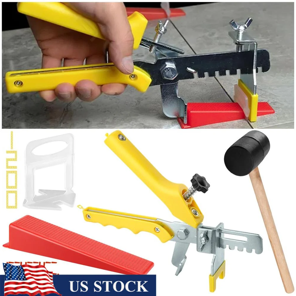 Fliesen-Nivelliersystem-Set mit Zange, Gummihammer, 1500 Fliesenabstandshalter, Clips, 200 wiederverwendbare Keile, Nivellierwerkzeug-Set, DIY-Installationen