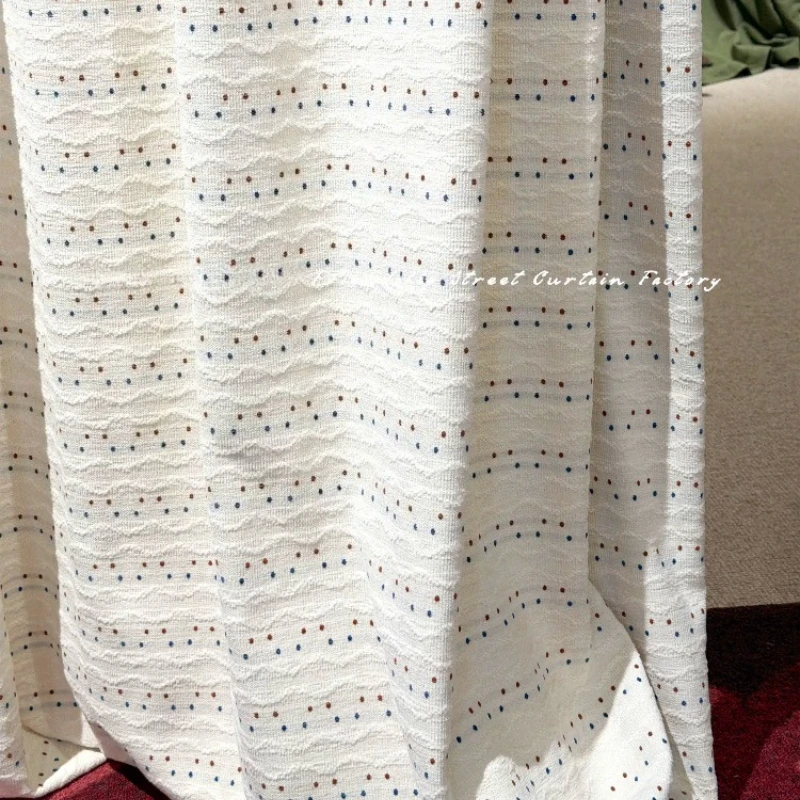 New Beige Red Blue Dot Jacquard Chenille Curtains for Living Room Bedroom French Window Customized Finished Products