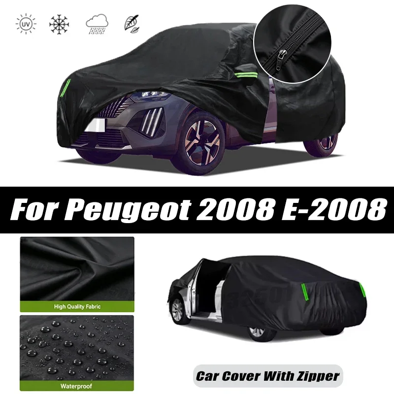For Peugeot 2008 E-2008 Car Covers Outdoor Waterproof Sun Rain Snow Protection UV Car Zipper Design Car Cover Accessories