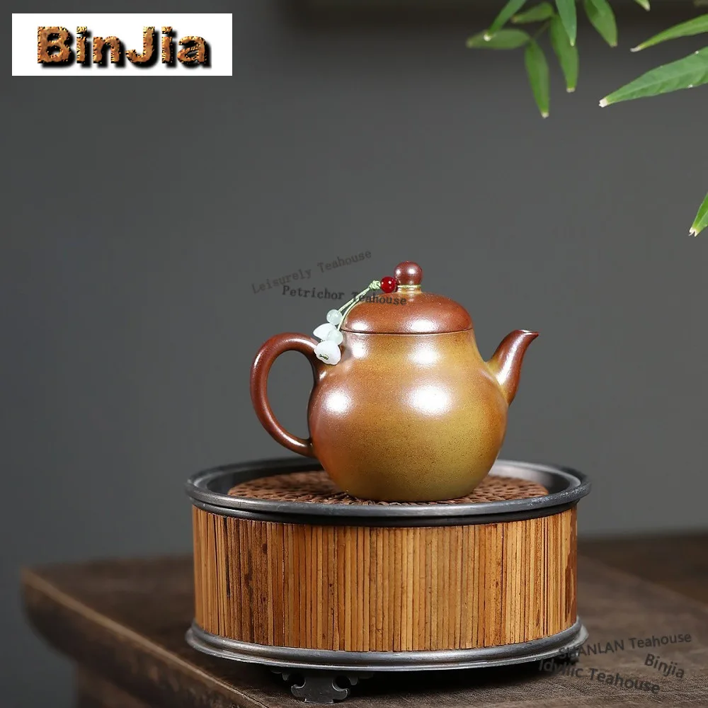 210ml Classic Yixing Purple Clay Teapots Handmade Sunflower Pot Raw Ore Gold Section Mud Kettle Zisha Tea Set Cha Craft Gifts
