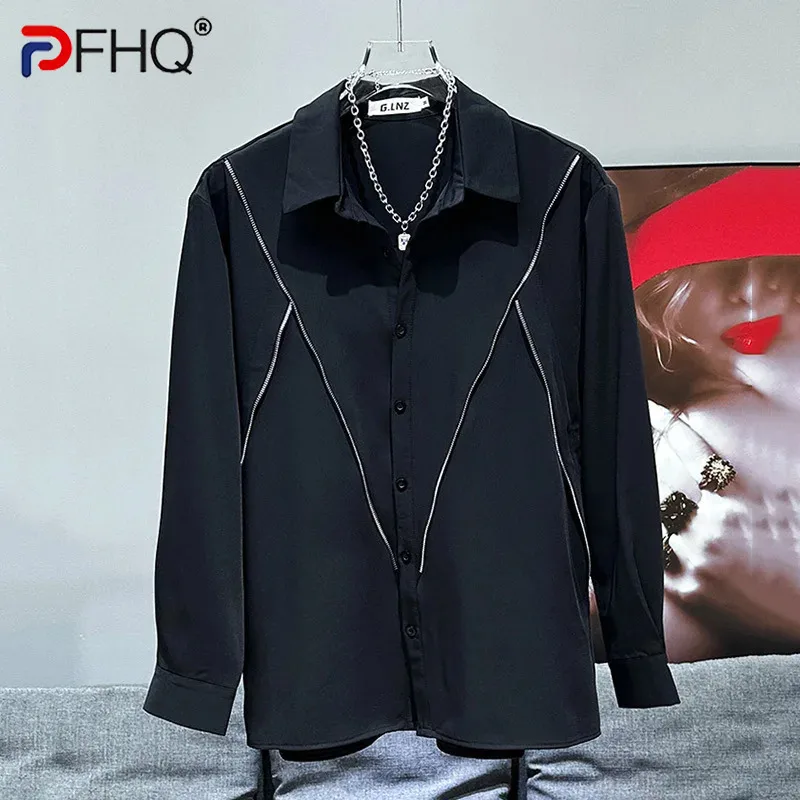 PFHQ Men\'s Autumn New Loose Versatile Niche Metal Zipper Deconstruction Decoration Design Shirt Korean Fashion Casual 21Z5562