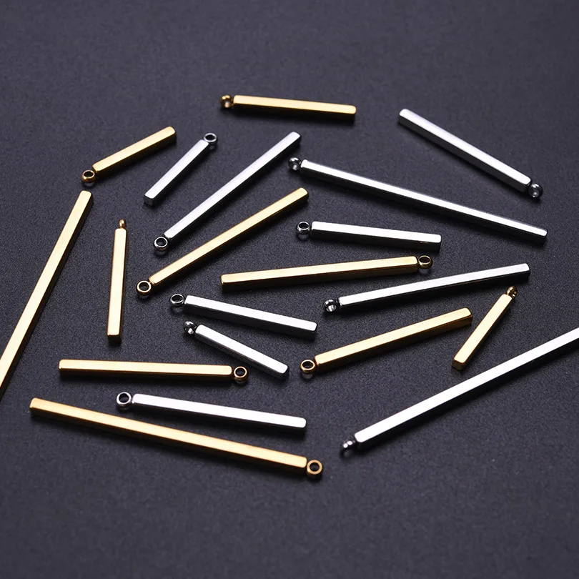 6Pcs/Lot 17/22/27/32/42mm DIY Simple Long Sticks Blank Bar Charms Earrings Parts Stainless Steel Mix Strip Pendant Jewelry Bulk