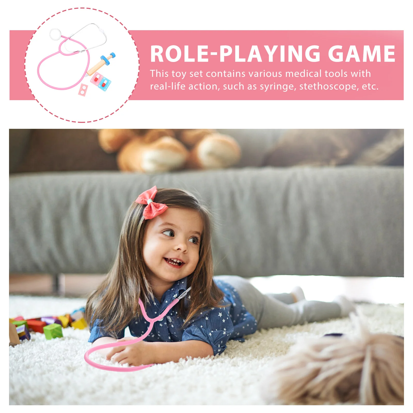 1Set Doctor Kit for Children Pretend Play Medical Role Simulation Educational Stethoscope Syringe Hospital Interactive Set