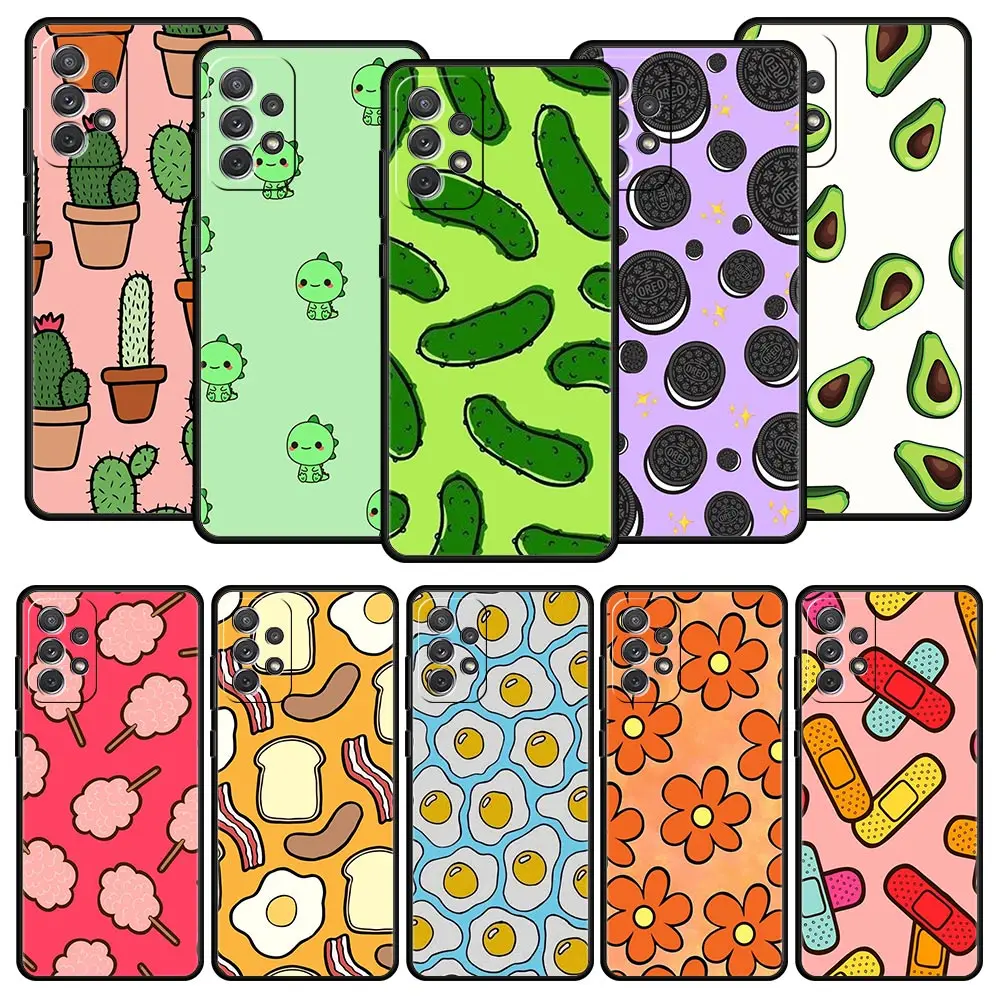 Case For Samsung A17 A15 A13 A51 A71 A41 A31 A07 A05S A35 A55 A23 A25 A33 A53 A73 A57 A37 5G Cover Fashion Cute Egg Art Avocado