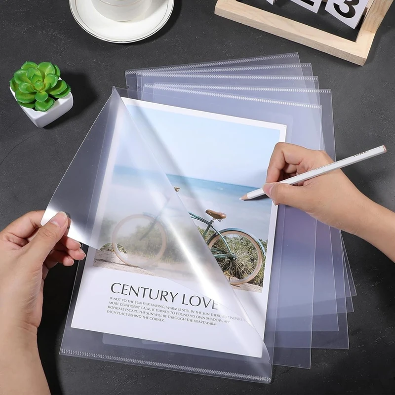 T04C-60Pcs Plastic Clear File Folders L Shape Copy Security Project Folders Paper Sleeve Folders For A4 / Letter Size Paper