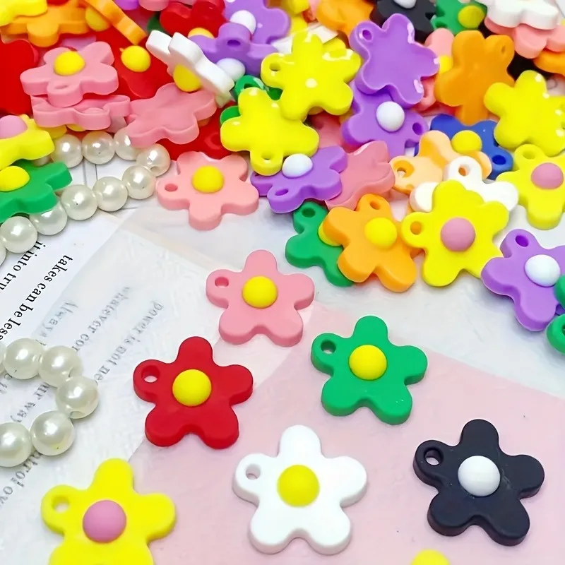 

200 Silicone Flower Charms Vibrant Multicolor DIY Craft Supplies with Easy-Attach Holes for Keychain Hair Accessories Home Decor