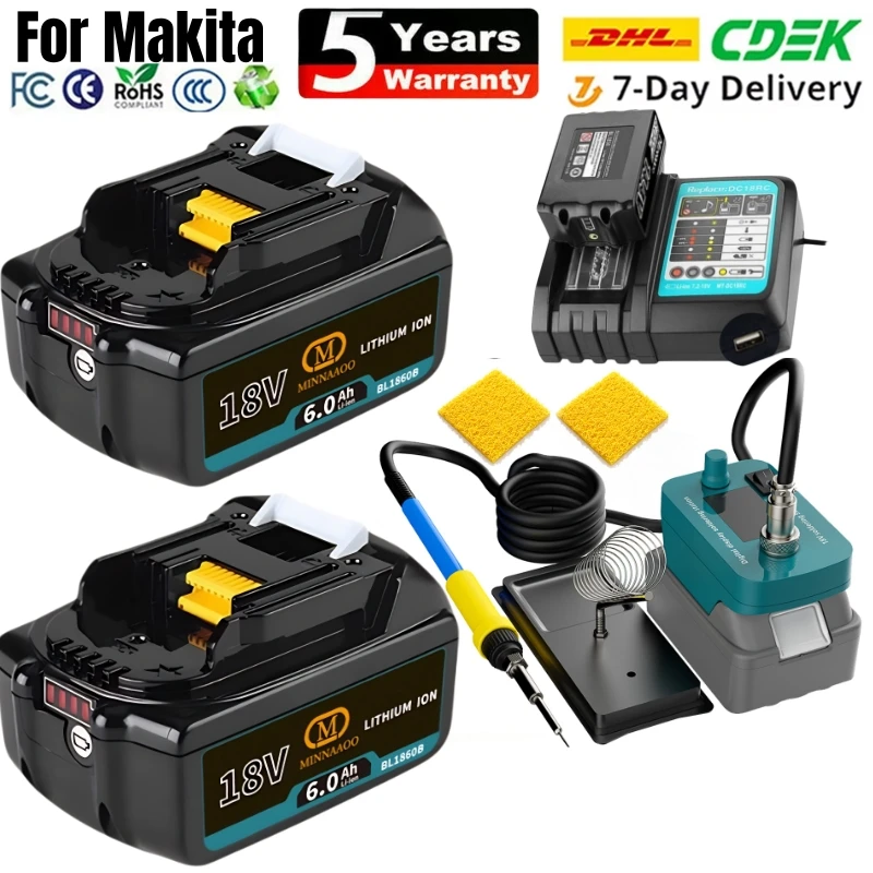 

100% подлинный аккумулятор для Makita 18 В, 6000 мАч Сменный аккумулятор Li-ion BL1860B BL1850 BL1830 BL1815 bl1840LXT