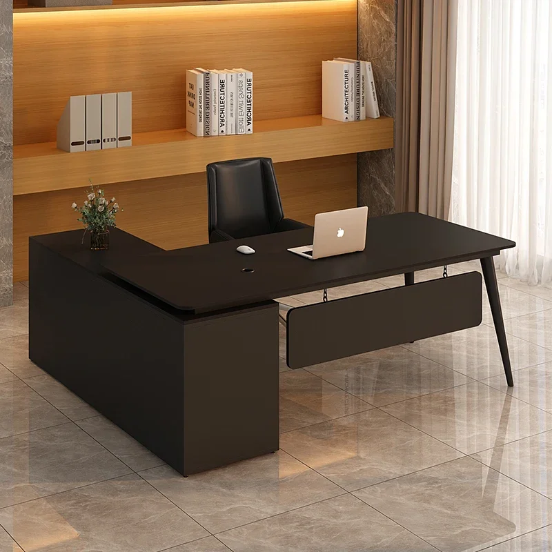 

Настольный светильник для босса из каменной плиты, роскошный высококачественный черный офисный стол для руководителя, комбинация одного офисного стола и стула