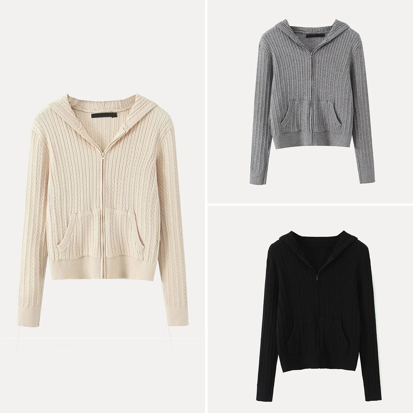 

Sweet Zipper Hooded Open Cardigan for Women Versatile Sli Autumn 2025 New Arrival European Sle Knitted Sweater