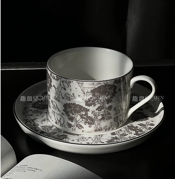 

Water Cup French Retro Style New Cup Dish Ceramics Advanced Sense Coffee Design Office Drinkware Simple Convenient