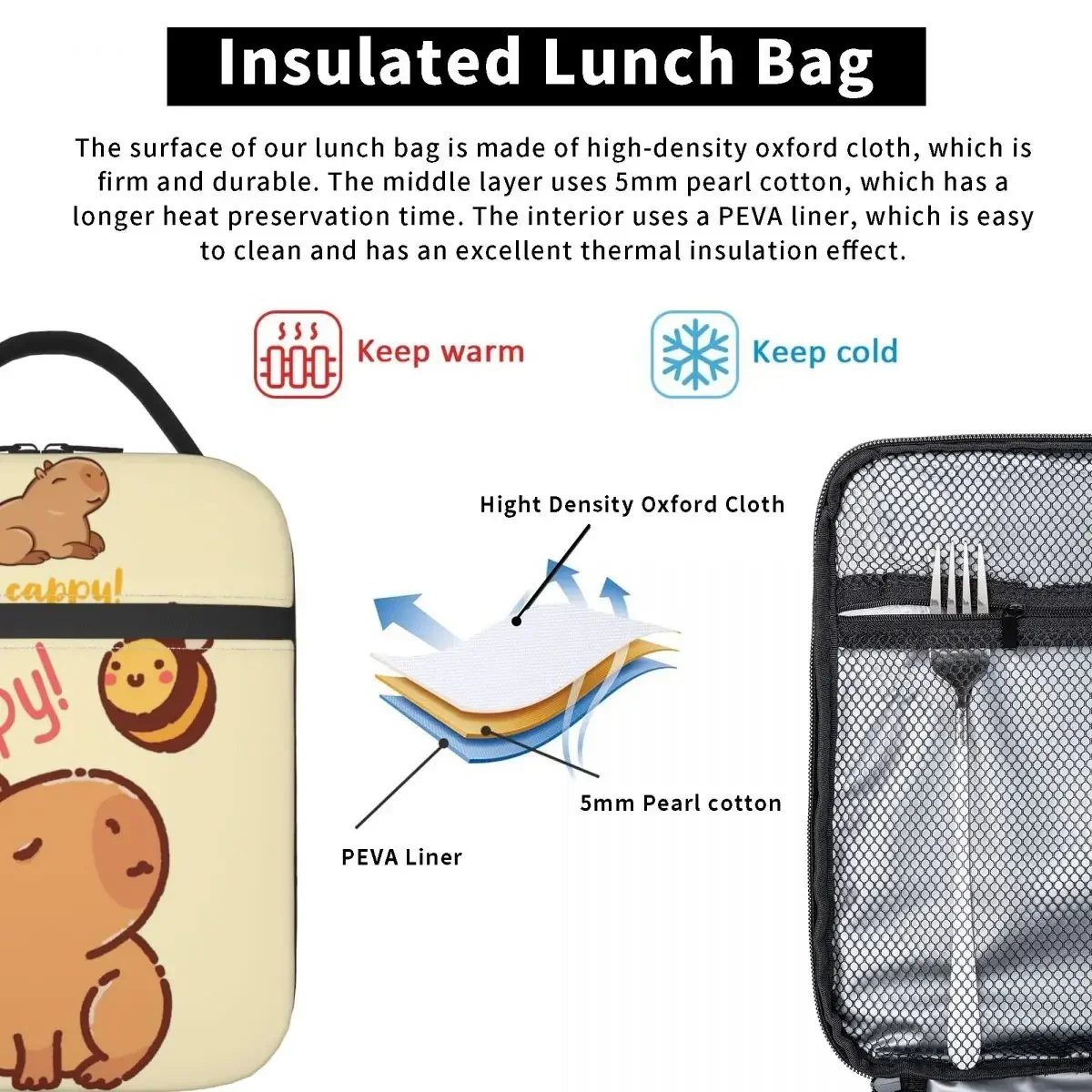 Abelha e Capivara Isolados Térmicos Lunch Bags para Viagem, Recipiente De Alimento Reutilizável, Cooler Boxes