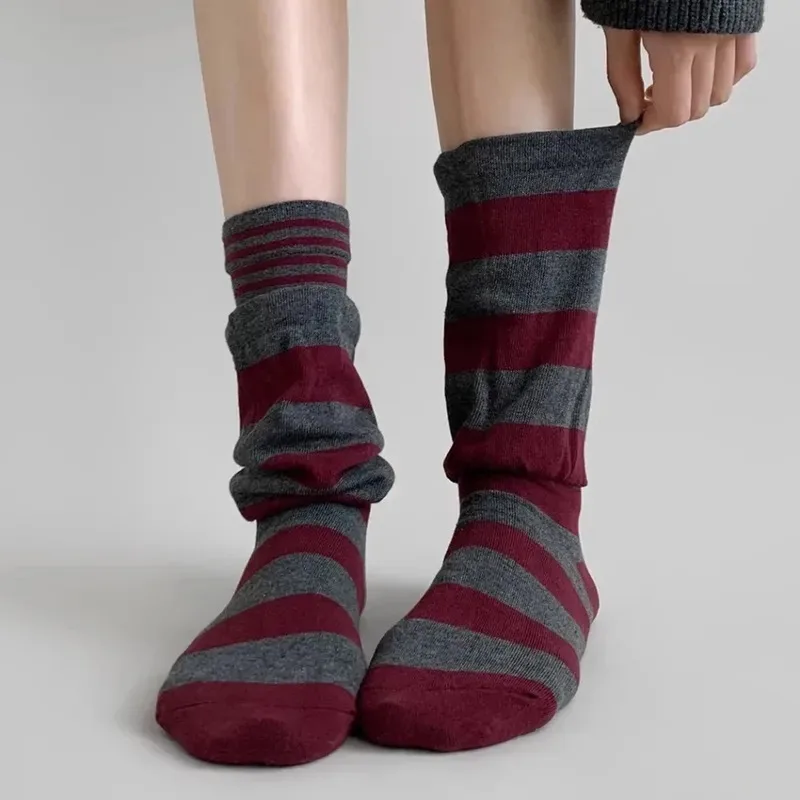 

Mock Layered Striped Socks for Women Girls Soft Mid Tube Calf Two Piece Design Stockings Korean Style Y2K Street Casual Socks