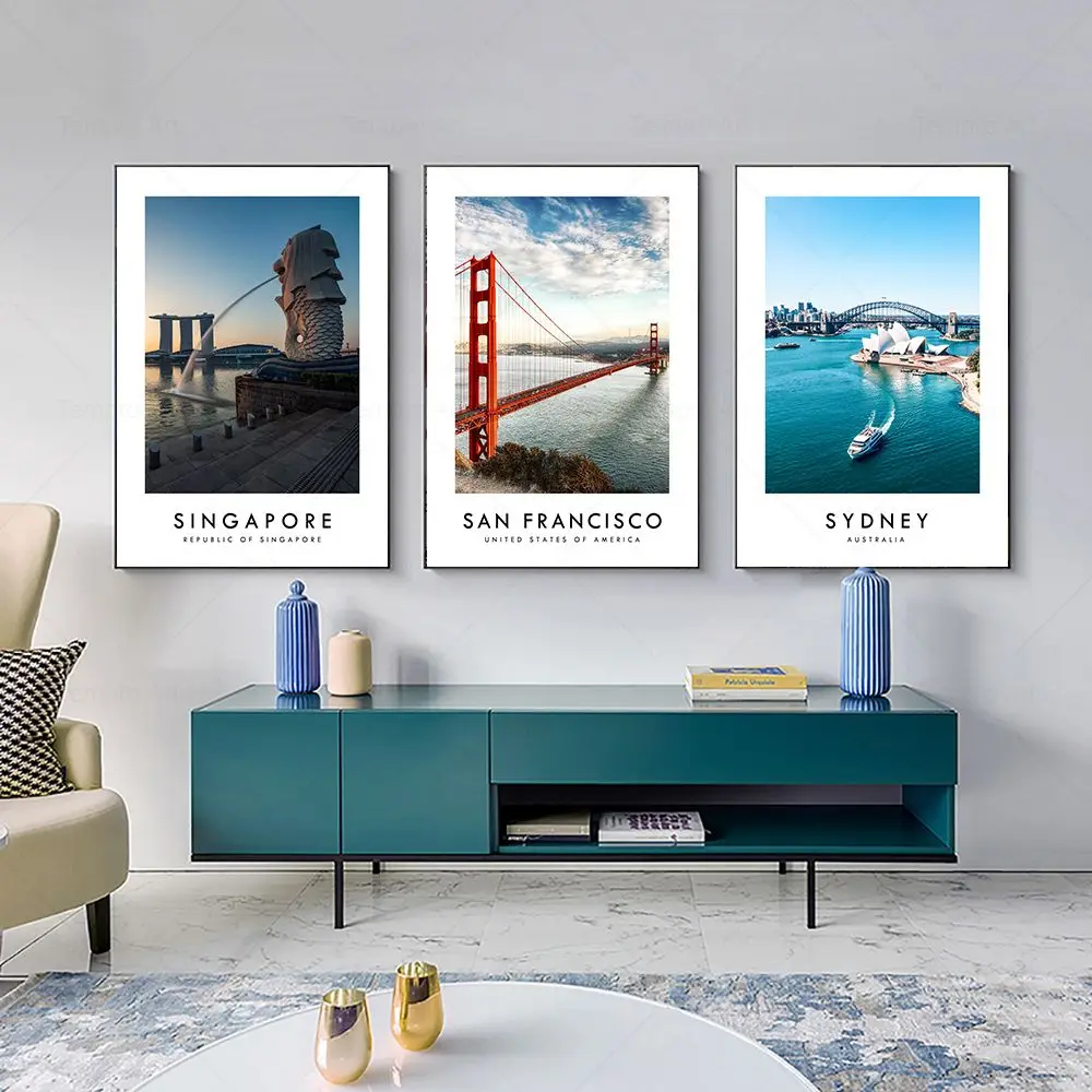 Singapore San Francisco Sydney Landscape Picture Canvas Painting Wall Art Colorful Poster and Print for Living Room Home Decor