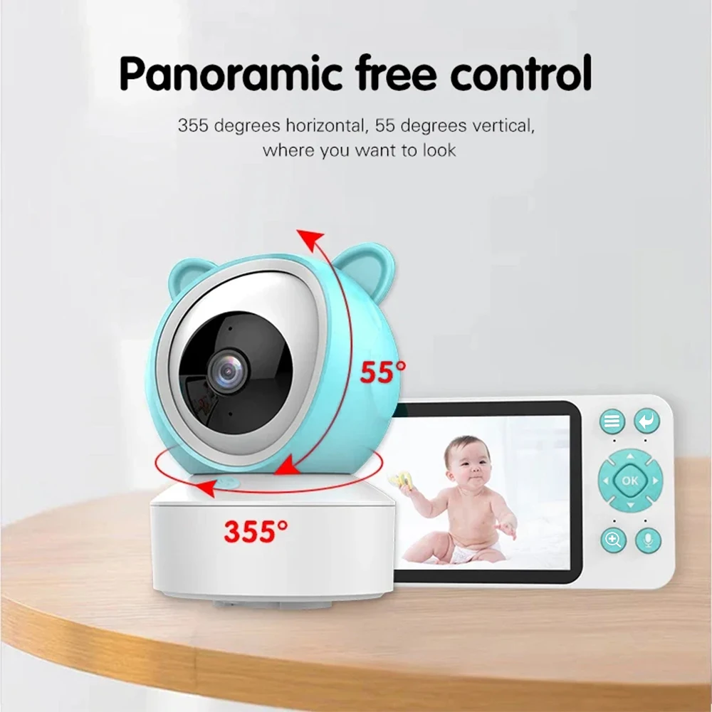 Tuya Smart WiFi Baby Cry Sound Detection Audio Video Baby Monitor PTZ Infrared 5Inch Monitor Camera 1080P Phone APP Remote View