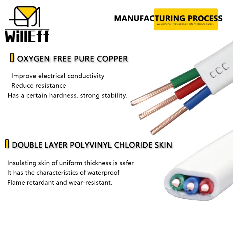 PVC 3Cores Covered cable Rigid copper cable Sheath cable Solid hard copper cable protect cable Power Electric cable Jacket cable