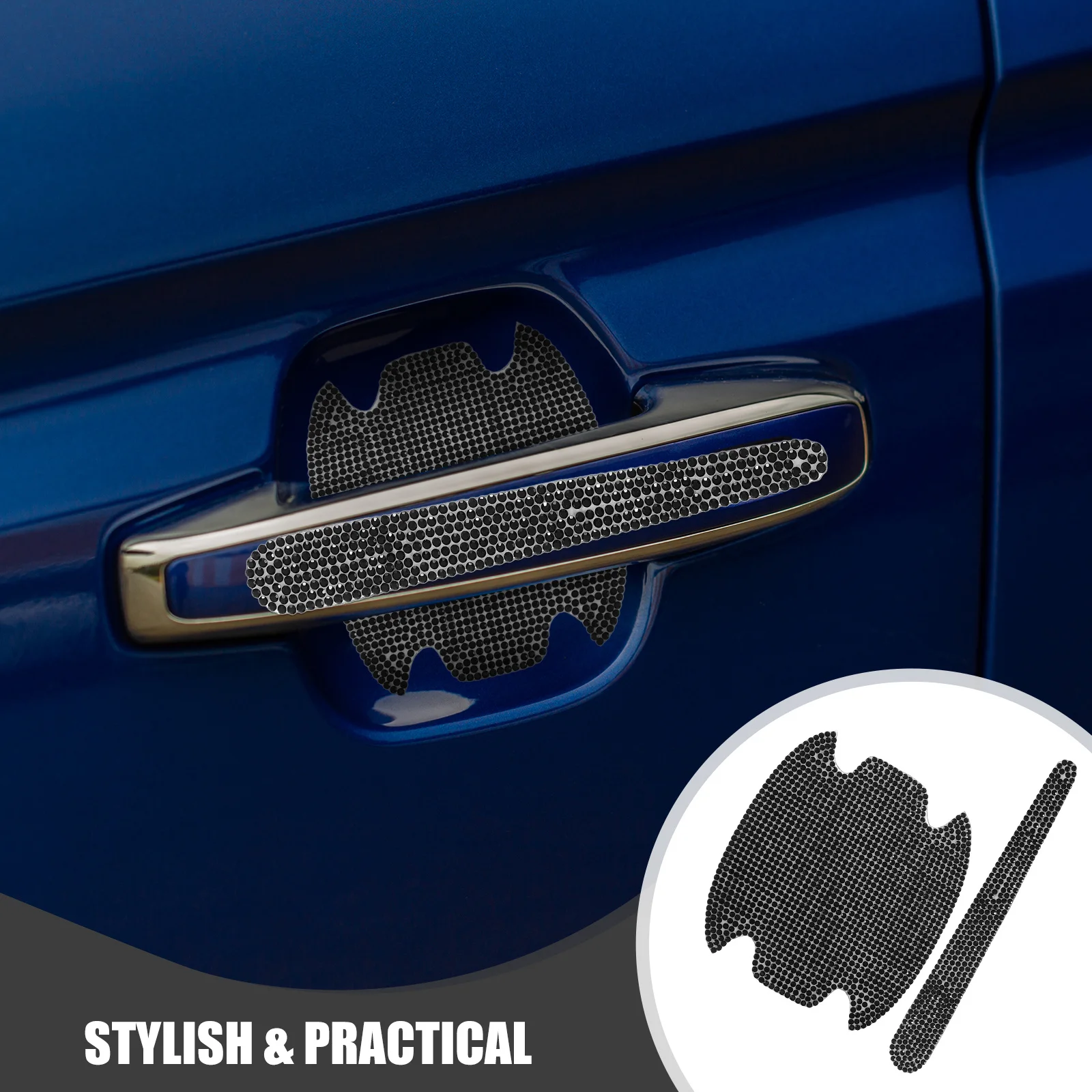 8Pcs Car Door Handle Protector Set Rhinestone PVC Anti Scratch Car Door Bowl Protective Stickers Bling Accessories