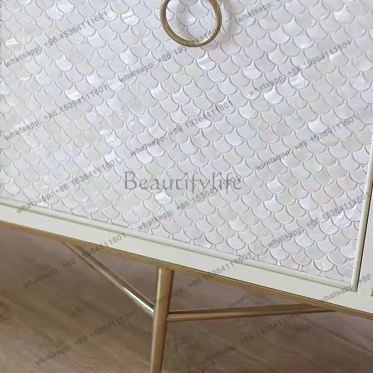 JJ American light luxury solid wood fish scale shell decorative cabinet modern simple stainless steel high-footed side cabinet
