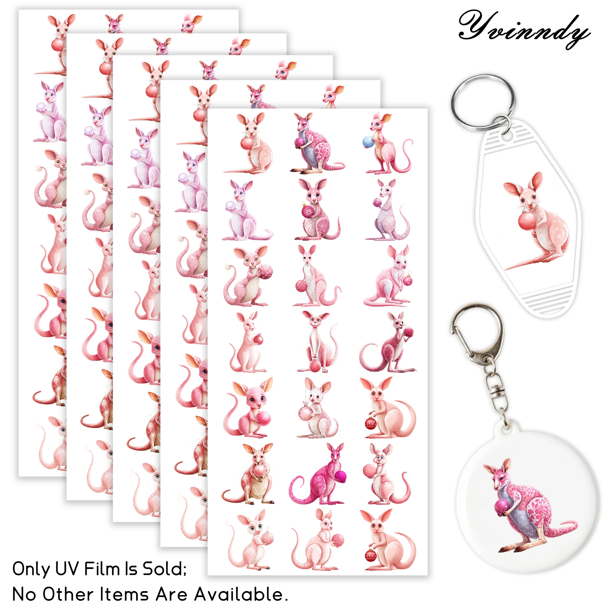 105pcs/set Christmas Pink Kangaroo With Ball UV DTF Transfer Sticker Craft Kits with Crystal Label 16oz Glass Jars Wrap Stickers