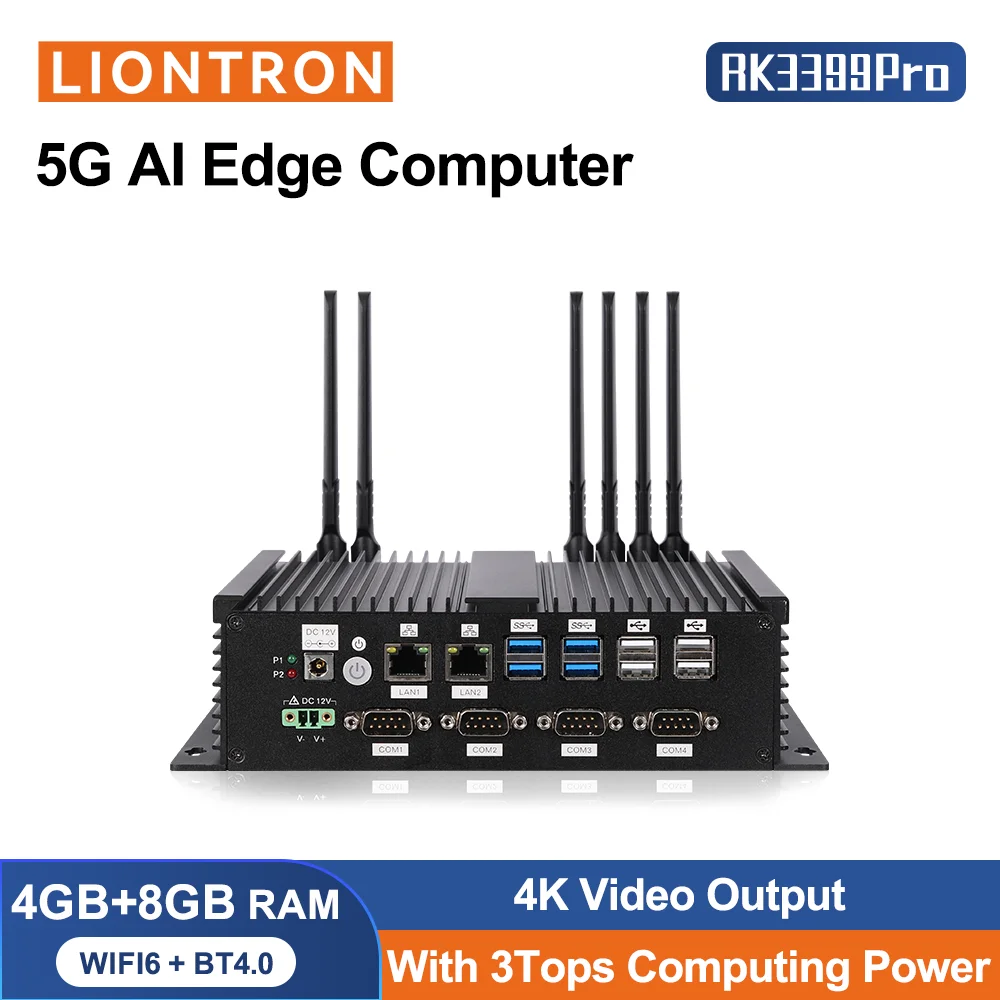 AI 5G Edege Computer Linux Android OS Alloy Chassis Cooling 5G Wifi Fanless Wall Mounted Hexa-Core Rk3399Pro Industrial Mini PC