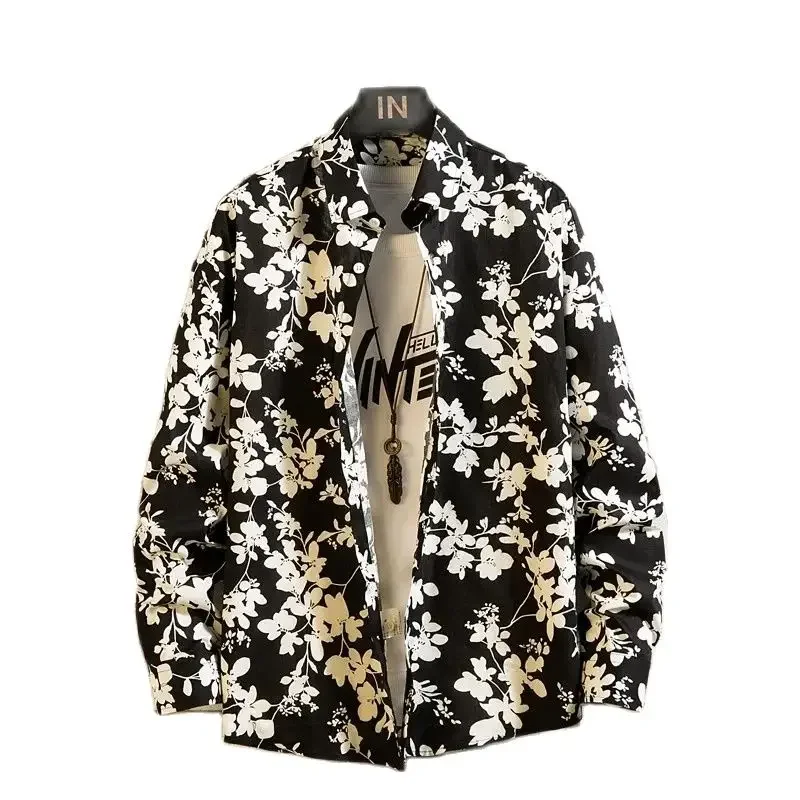 Autumn New Rose Mens Shirt Hawaiian Casual Printing Slim Long Sleeve Turn-Down Collar Button Party shirt