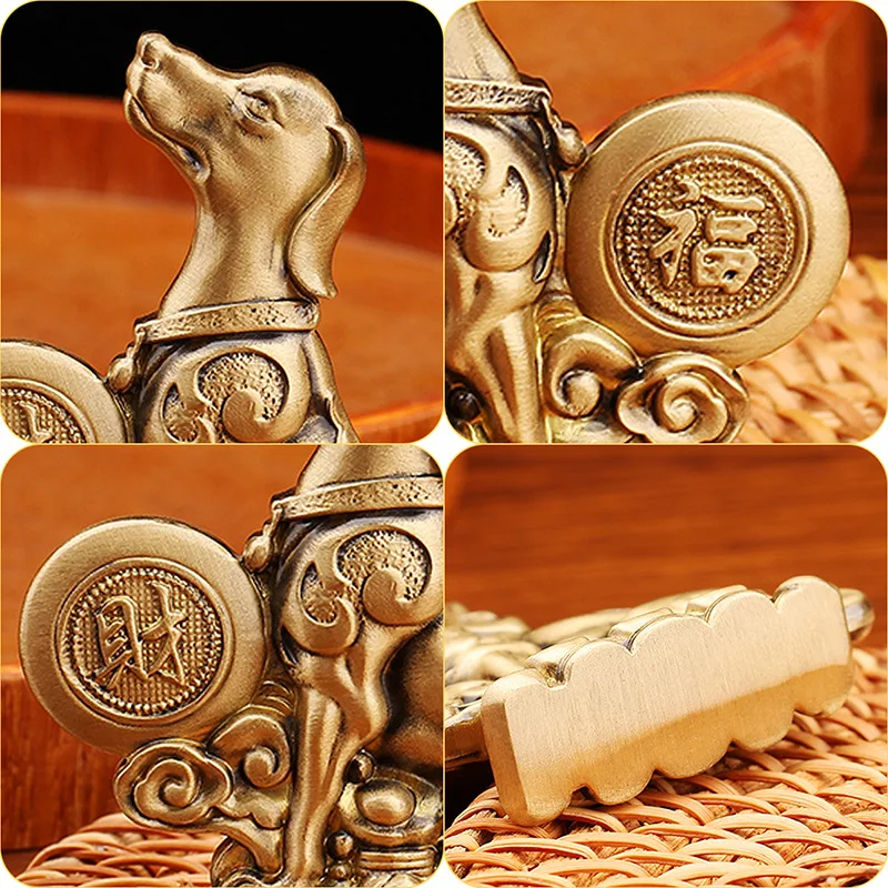Twelve Zodiac Brass Ornament Sitting Ground Wealth Yuanbao Fortune Pure Copperware Money Dog Crafts Wholesale