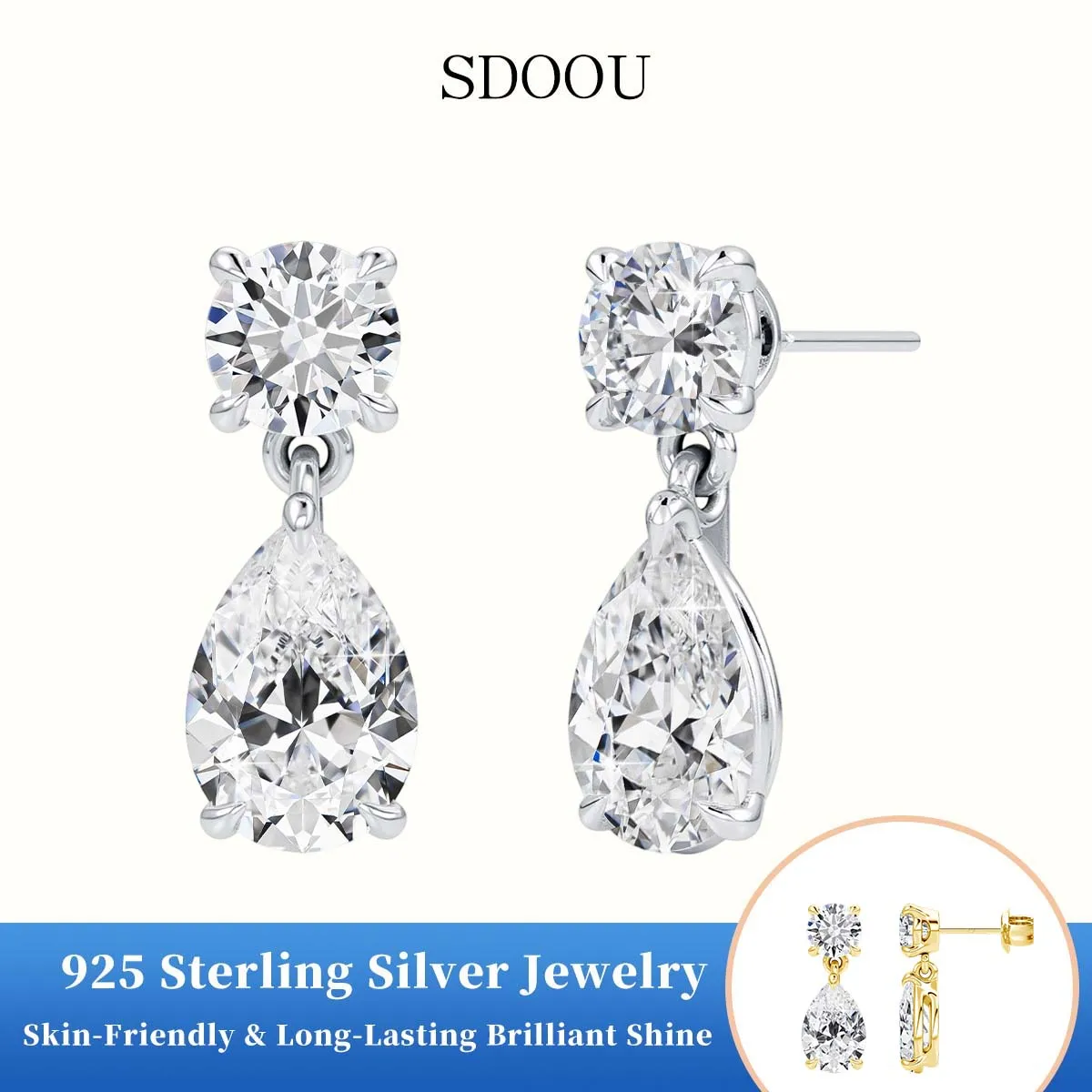 

Серьги-подвески SDOOU из серебра 925 пробы с муассанитом в форме капли, 0.5 карата, грушевидная огранка, для женщин, свадебные украшения, высокое качество