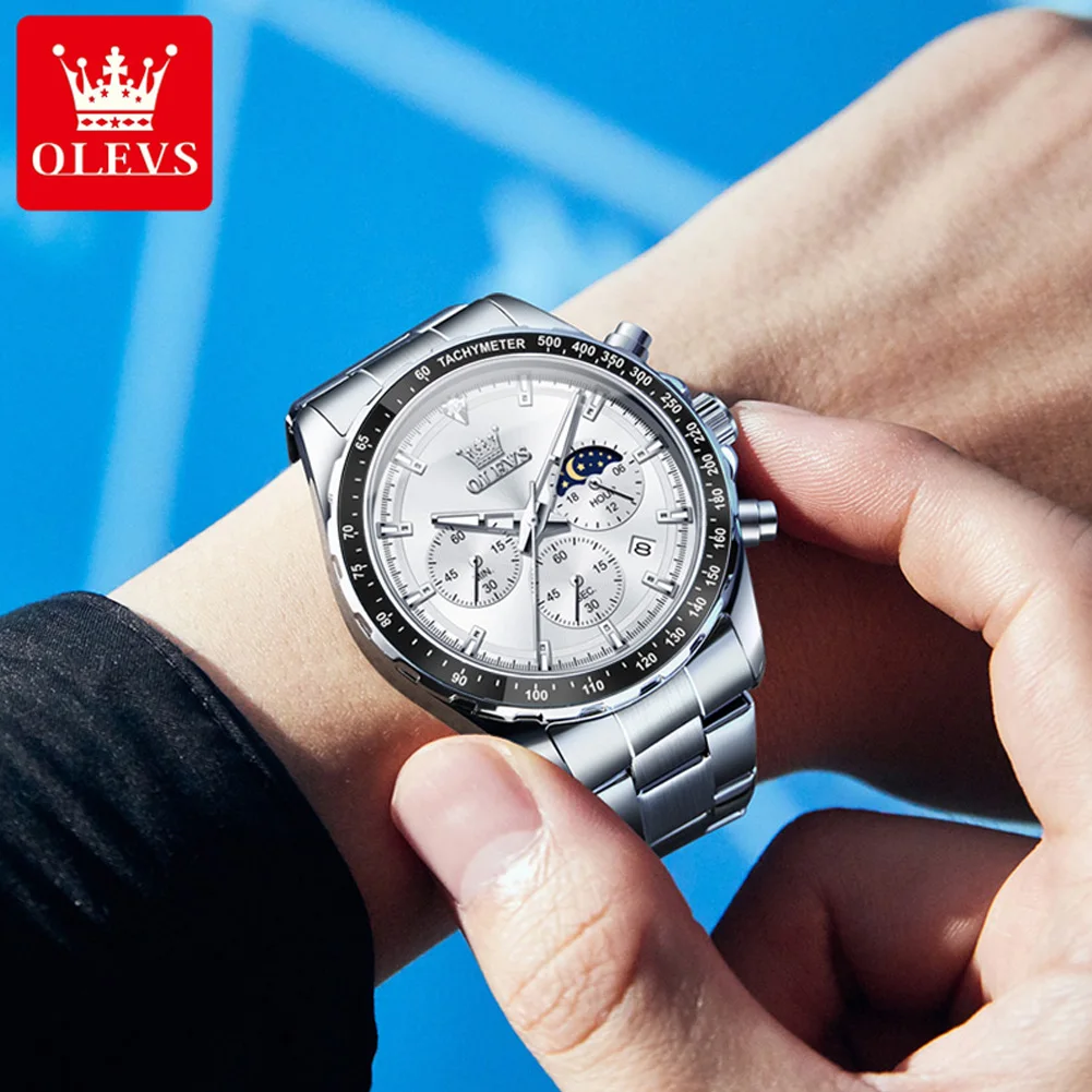 

OLEVS 2945, мужские часы, лучший бренд, трендовые модные оригинальные кварцевые часы для мужчин, водонепроницаемые, со светящейся датой, фазой Луны, Reloj
