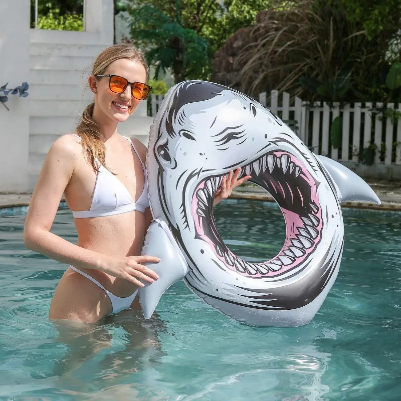 1 個インフレータブルフロートリングサメの形の水のおもちゃ子供大人の夏のビーチインフレータブル水泳リングプールアクセサリー