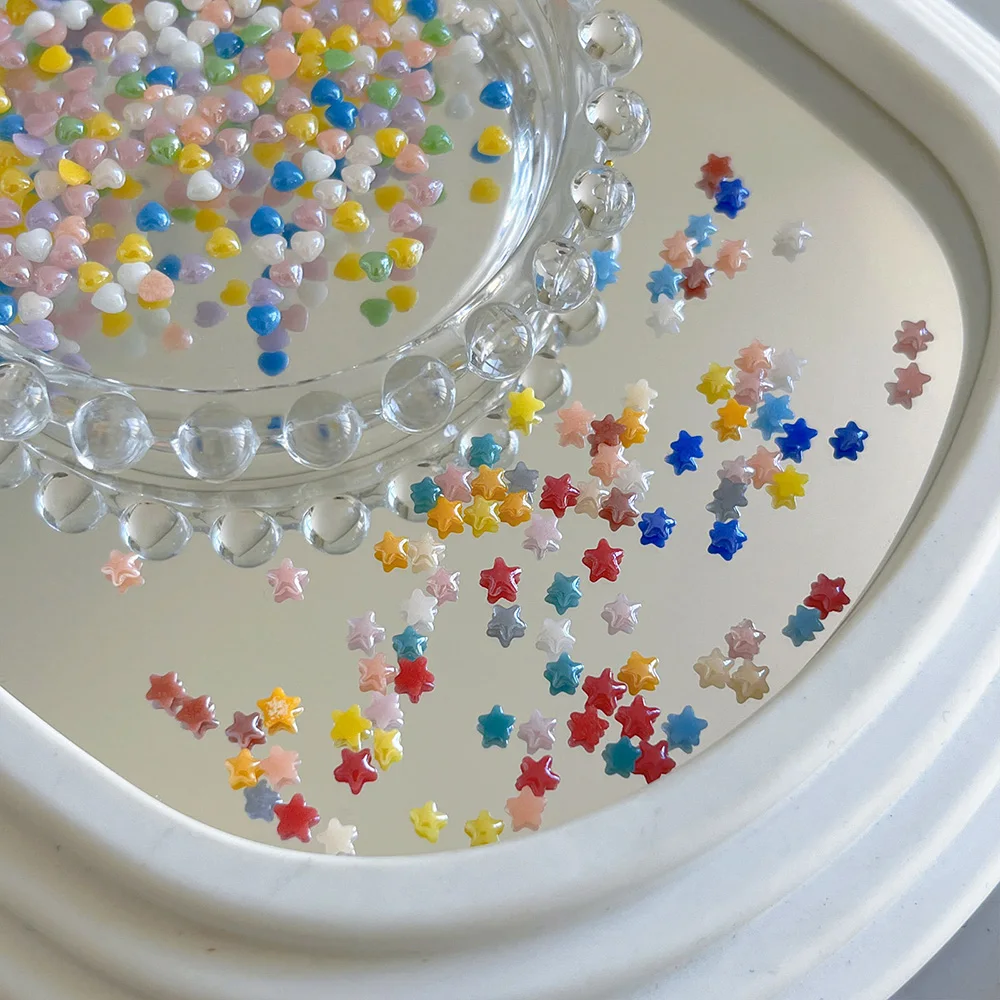 400pcs 2Packs Mixed Heart And Stars Colorful Nail Rhinstones Macaron Pearl Cute Manicure Accessories For Home Design Kawaii Tips