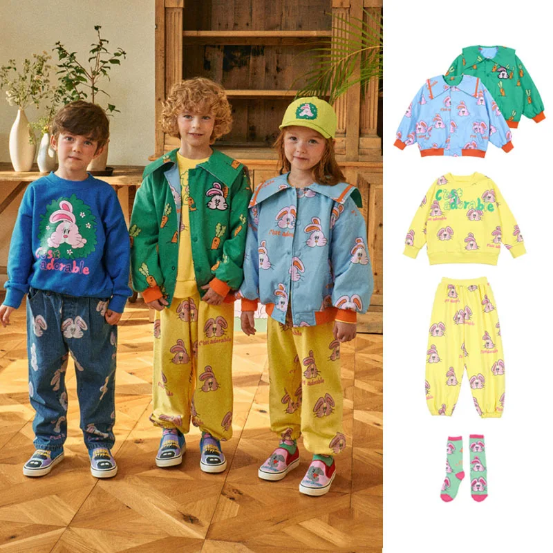 

spot BEBEBEBE Spring 2024 Kids Cute Cotton Sweatshirt Set Cartoon Reversible Jacket for Boys and Girls