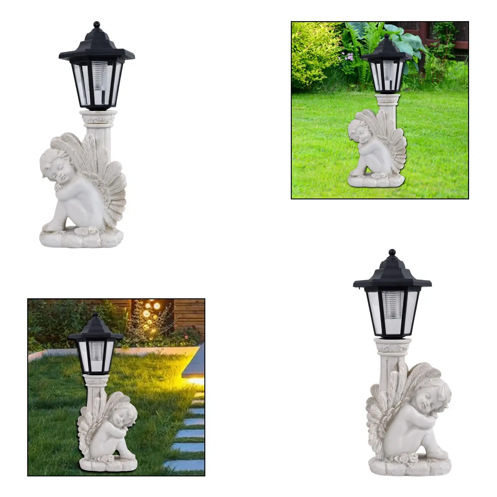 

Resin Cherub Statue with Solar Light 13.5x13x36cm for Flower Bed Lightweight