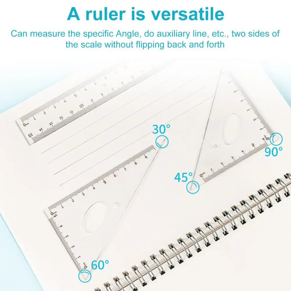 Ruler with Set Squares Transparent Ruler Set with Scale Round Hollow Design Protractor Ideal for Students for Students