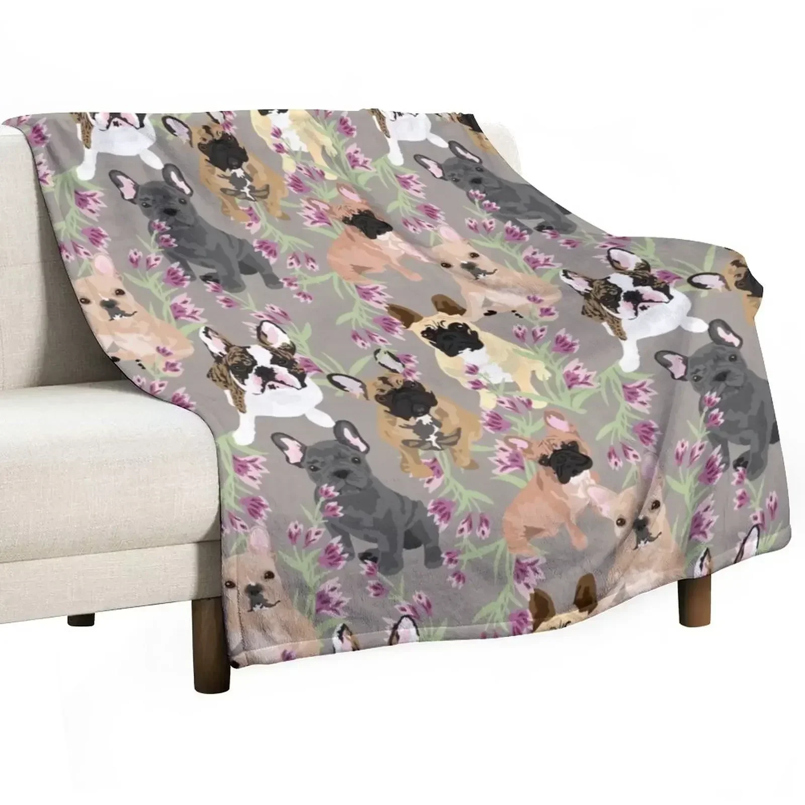 

Frenchie Floral Throw Blanket Blankets For Sofas heavy to sleep Warm Soft Plush Plaid Blankets