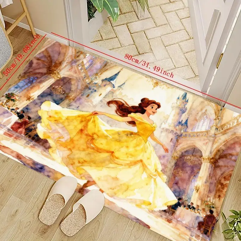 

1 шт., яркий акварельный напольный коврик Disney Princess Belle Beauty and the Beast, нескользящий мягкий плюшевый ковер для гостиной