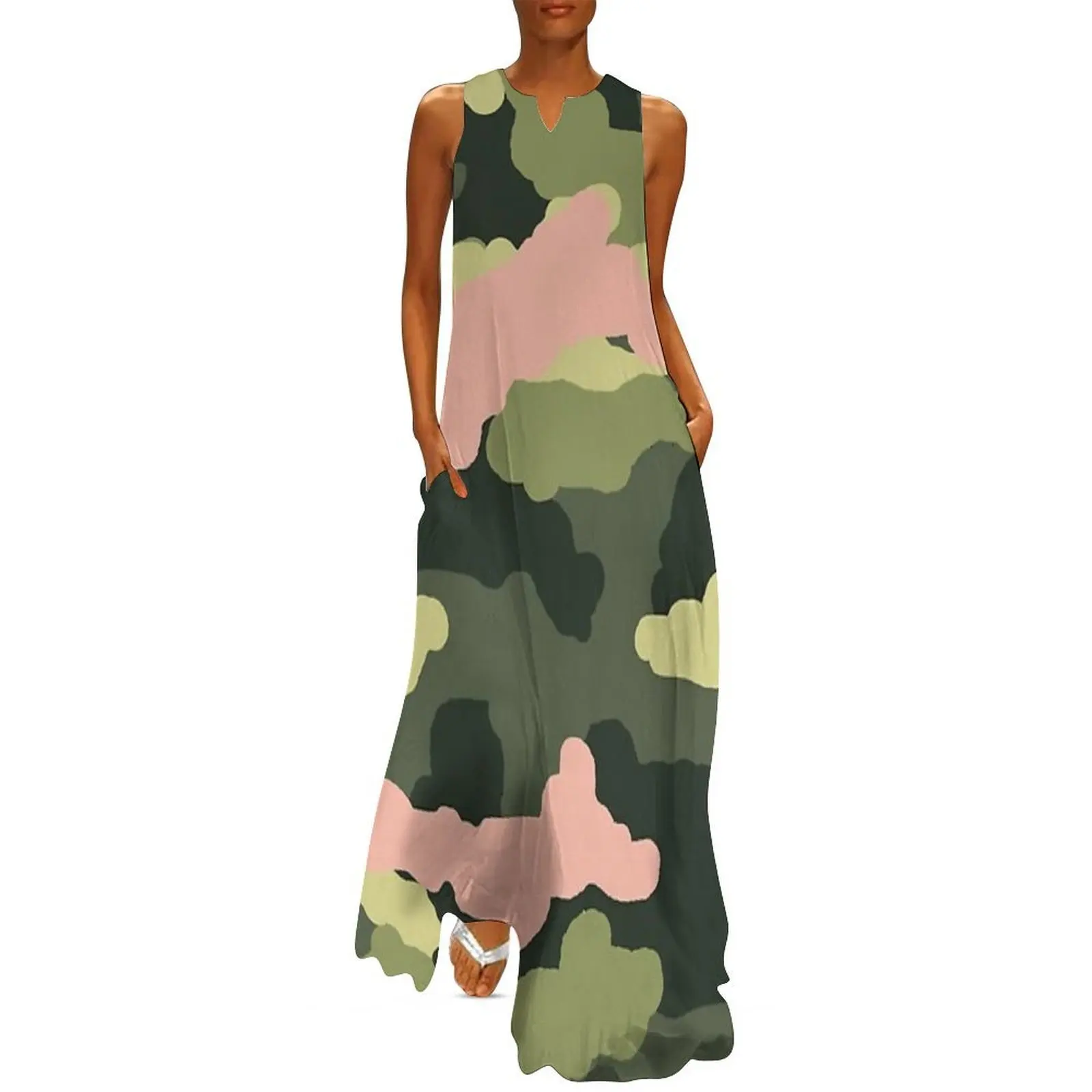 

Pink and Green Camo/ Camoflauge Design Long Dress Women dresses summer sexy dress bandage dress Casual dresses