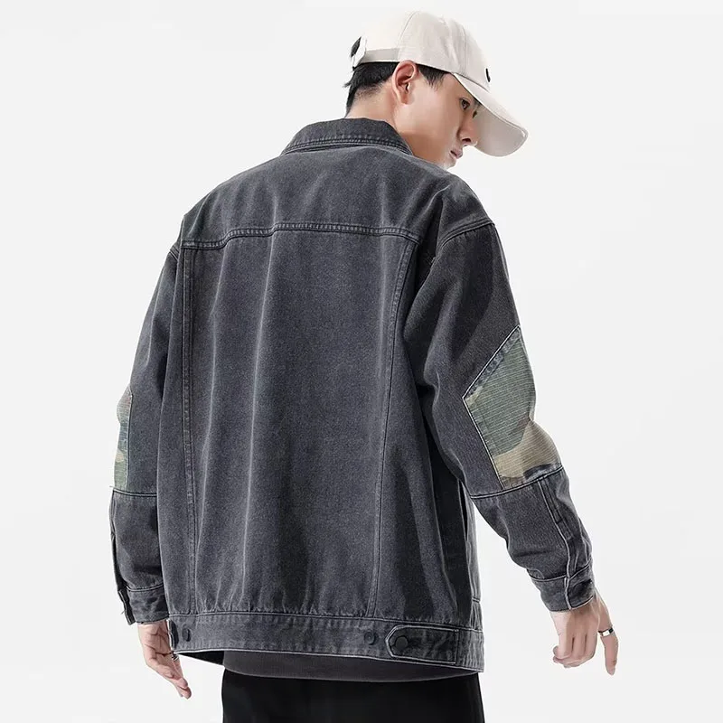 Men's Dark Gray and Blue Jean Jacket, Men's Coats, Autumn and Winter Denim Jacket, Men Clothing, Men's Jackets, Men Outerwear