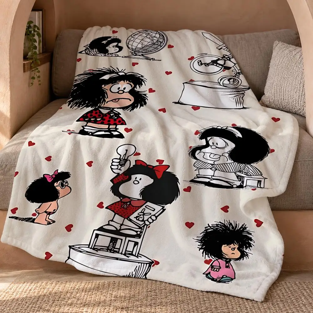 Cartoon M-Mafalda Throw Double Sided Flannel Throw Blanket Soft Travel Camping Sofa Bed Home