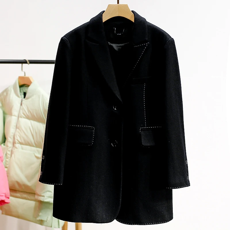 

oulder Pad Women's Suit Jaet Woolen Line Outerwear Long Sve Regular Length Faionable Busin Casual Sle