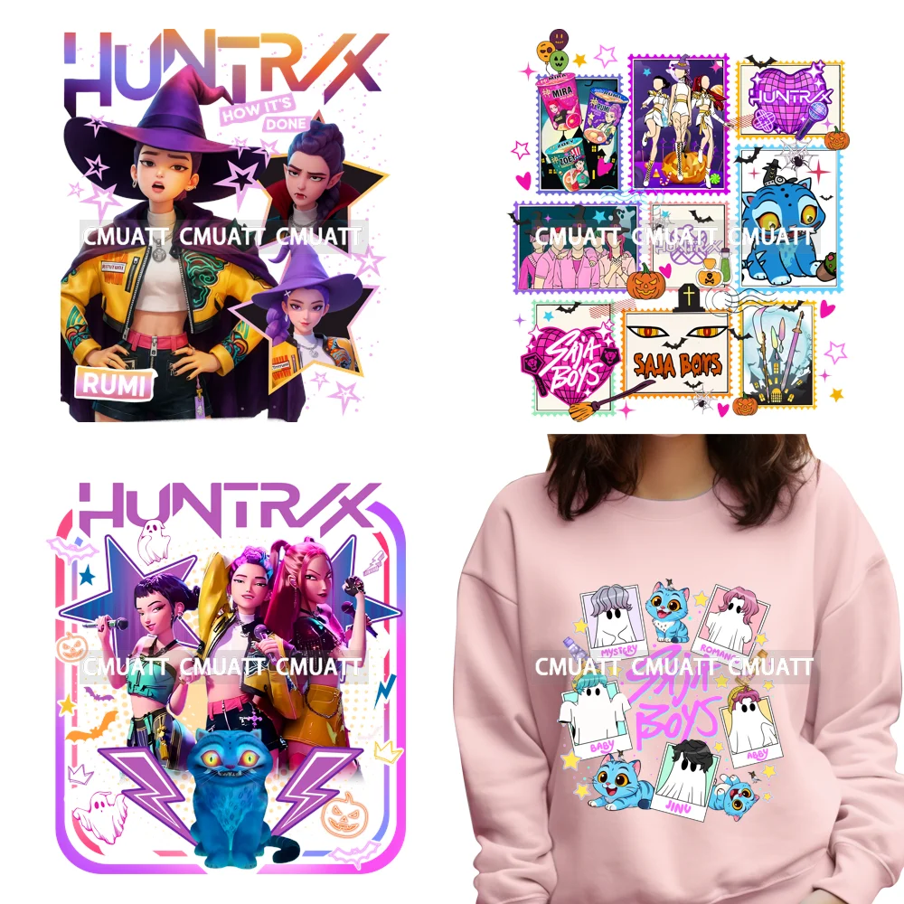 

New Witch Idol Group Girls Kpop Boys Band Halloween Season Iron on DTF Washable Transfers Stickers Ready to Press for Hoodies